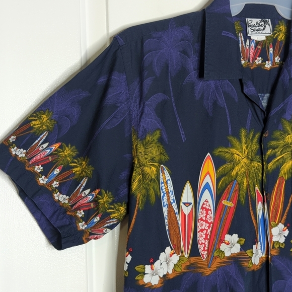 Paradise Style Hawaii Vintage Tropical Button Down Surf Shirt Blue Casual L - Picture 5 of 12